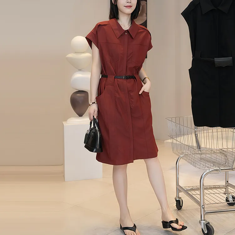 纯色设计感百搭polo领连衣裙女2026年夏季新款收腰遮肉显瘦裙子潮