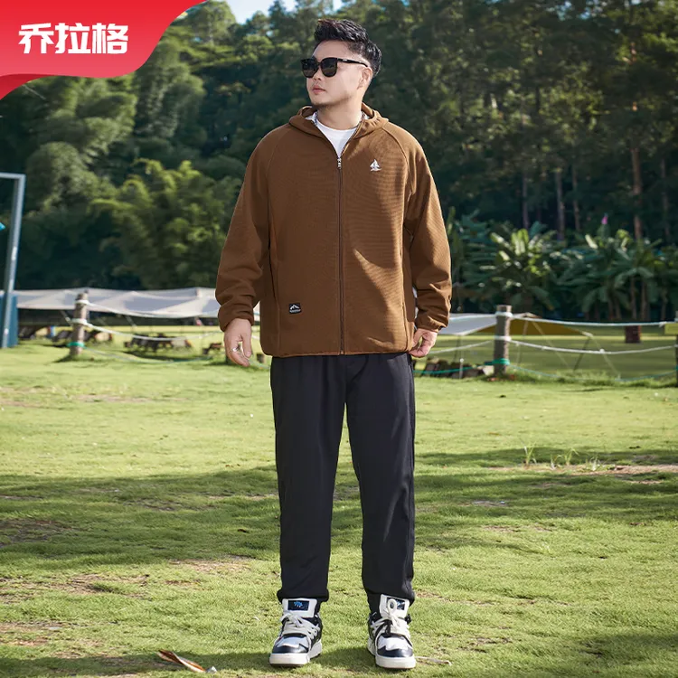 【格纹连帽夹克长裤套装】乔拉格大码男装秋季新款宽松百搭外套显瘦