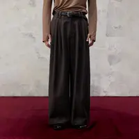 芸蚁〔大地〕匹马棉光影多褶粗支斜纹麻棉混纺廓形长裤