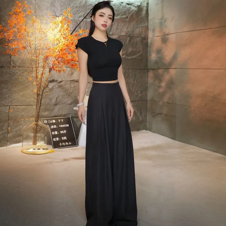 【秋季新款后拉链】软牛仔西装高腰阔腿裤.