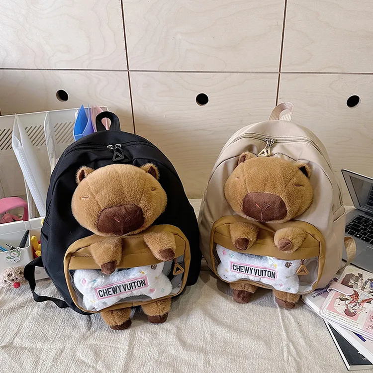 卡皮巴拉书包女初中生双肩包2024新款卡通水豚丑萌可爱大容量背包