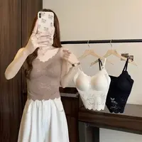 春夏女士冰丝吊带美背内衣蕾丝性感带胸垫外穿背心