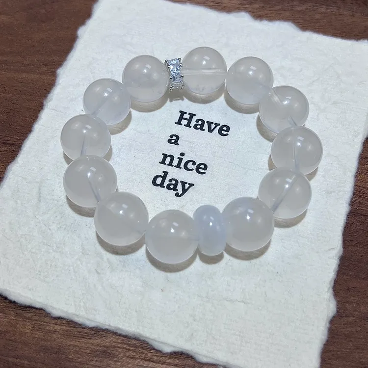 【晶莹素玉】天然白水晶大卡奶白晶设计款手链DIY白幽灵跑配件手串