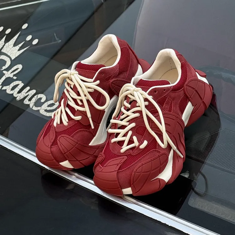 2026春季新款真皮时尚百搭八爪鱼老爹鞋女 厚底系带显高休闲鞋女