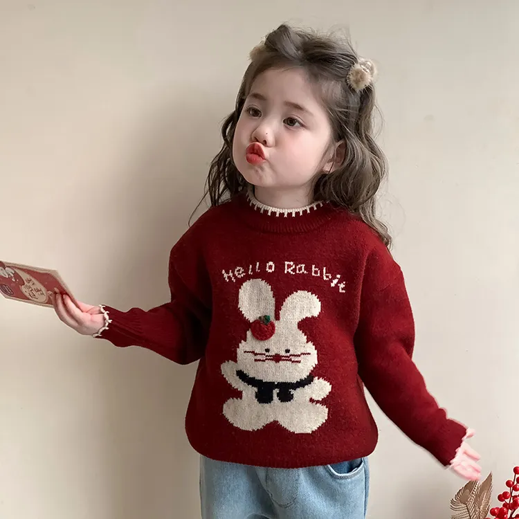 女童毛衣冬装洋气儿童打底衫上衣宝宝一体绒针织衫拜年服冬季