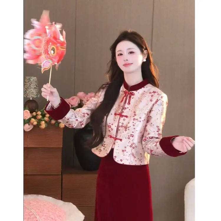 【喜上眉梢】七七很芒新中式提花棉服外套+半身裙套装XMZH9789秋冬