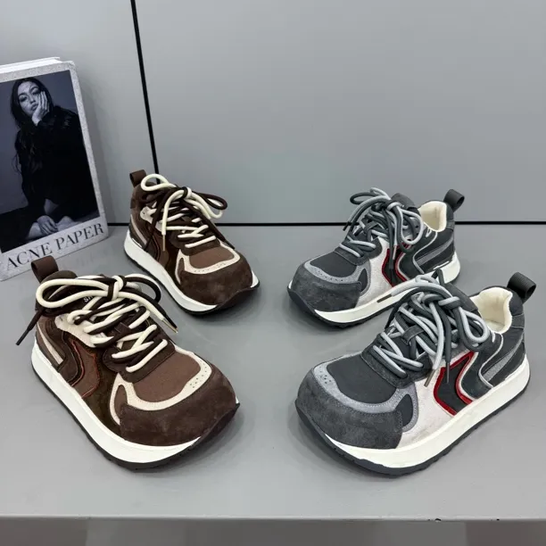 述6756新款反绒皮拼色韩版系带时尚休闲鞋舒适百搭潮鞋