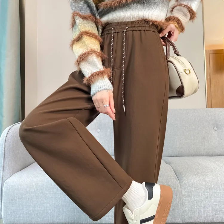 琥珀流光高级感休闲直筒裤女秋冬新款加绒加厚小个子美拉德阔腿裤