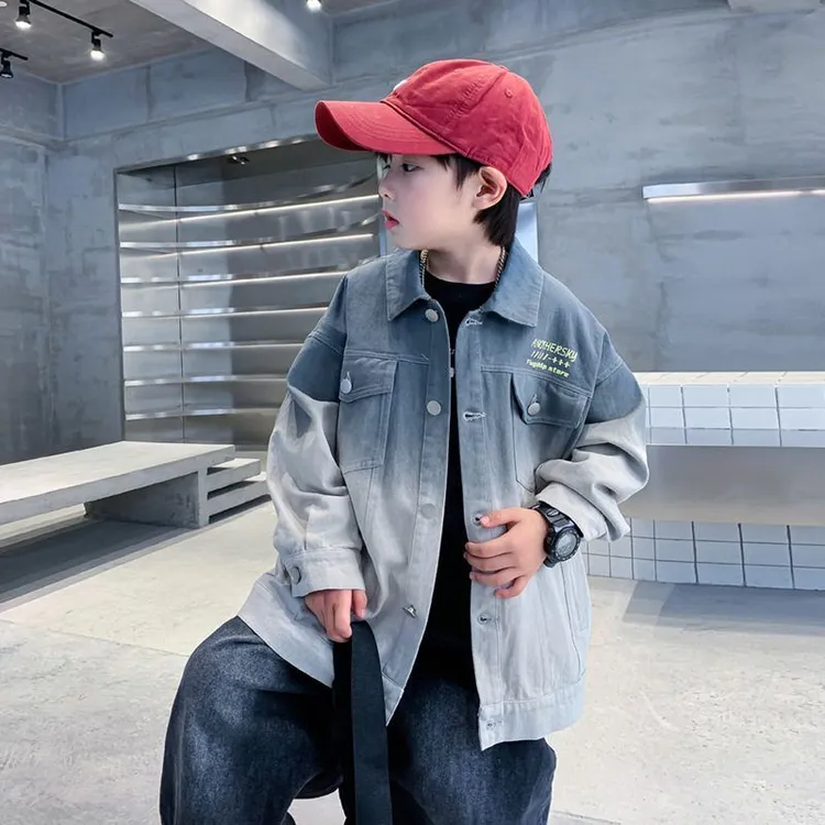 潮牌男童渐变牛仔外套春秋装2024年新款儿童装衣服薄款中大童夹