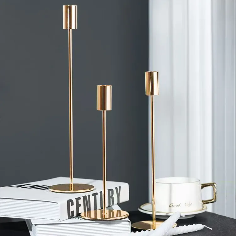 家居轻奢欧式小烛台摆件圣诞节日婚庆浪漫餐桌烛光晚餐装饰三件套