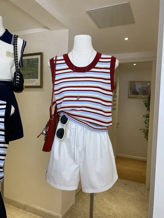 韩系条纹无袖针织吊带背心女2025夏季薄款小众别致小个子上衣5264