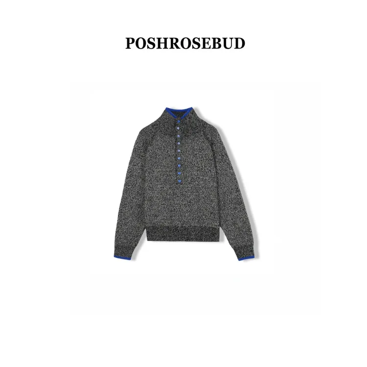 【POSHROSEBUD】克莱因蓝老钱风秋冬加厚气质百搭特种纱上衣女0990