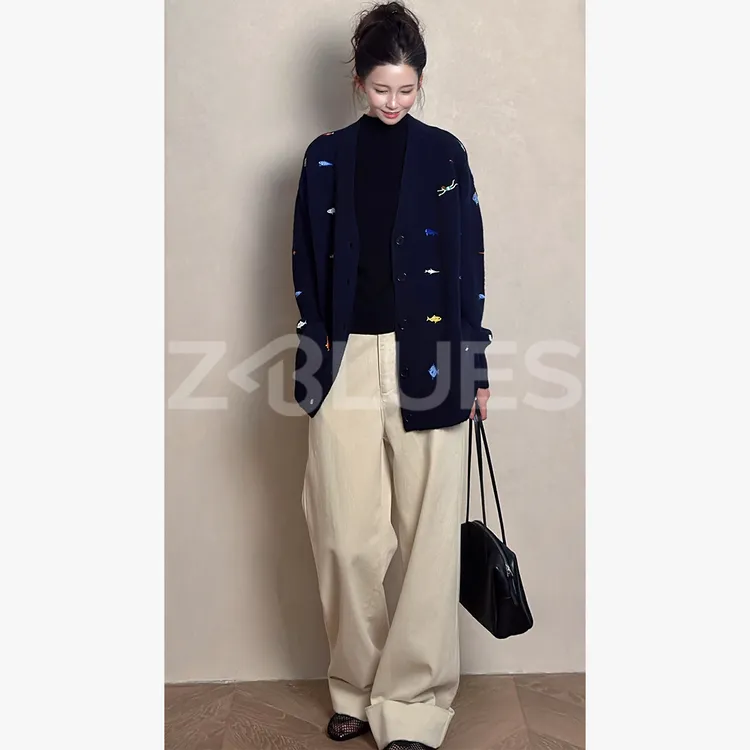Z.blues【好多鱼开衫】精工绣花绵羊毛V领开衫YZLHKZ0149