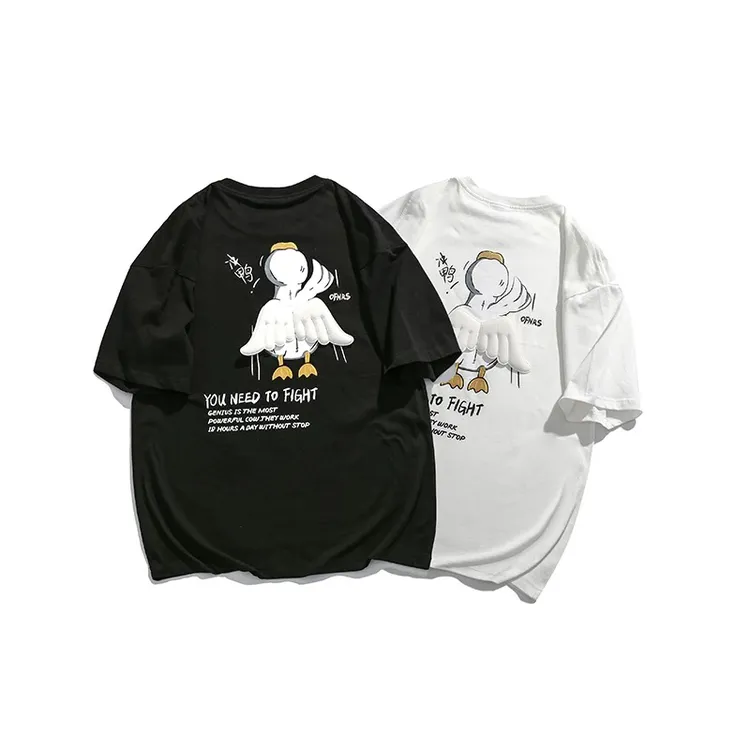 特！江哇塞*专柜高品美式潮牌天使冲鸭宽松短袖T/男女情侣同款