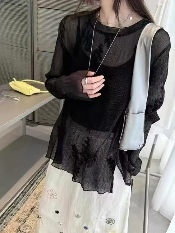 （王倩家严选）镂空提花褶皱防晒