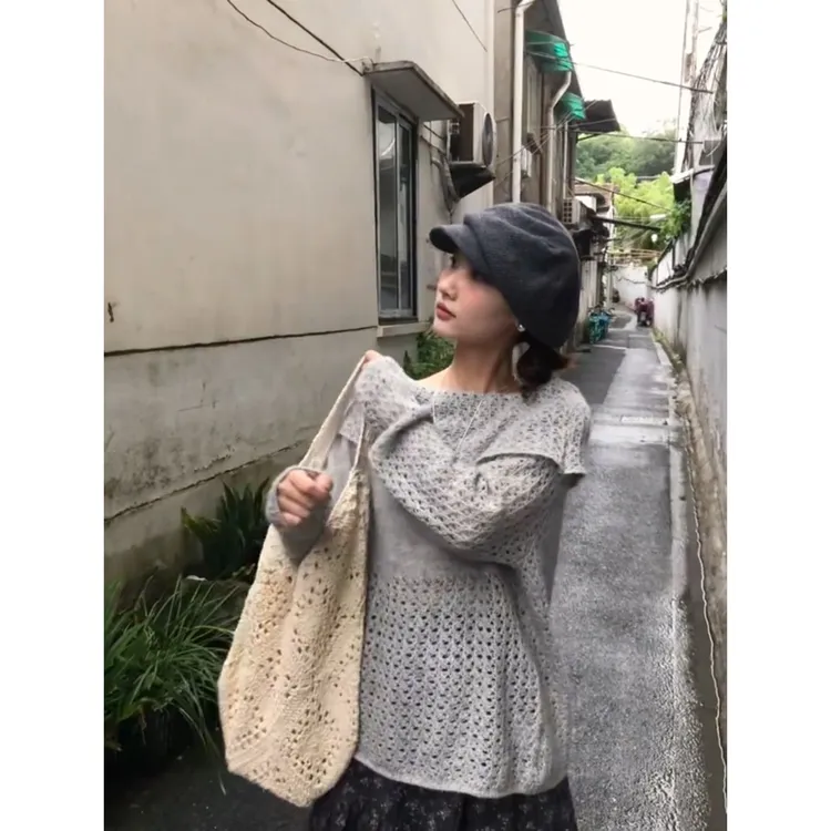 MARIE.COCO轻奢风洋气一字肩镂空长袖针织衫女韩系碎花半身裙