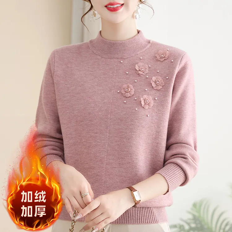 妈妈秋冬装2025新款加绒加厚毛衣中年女装国风打底衫25239