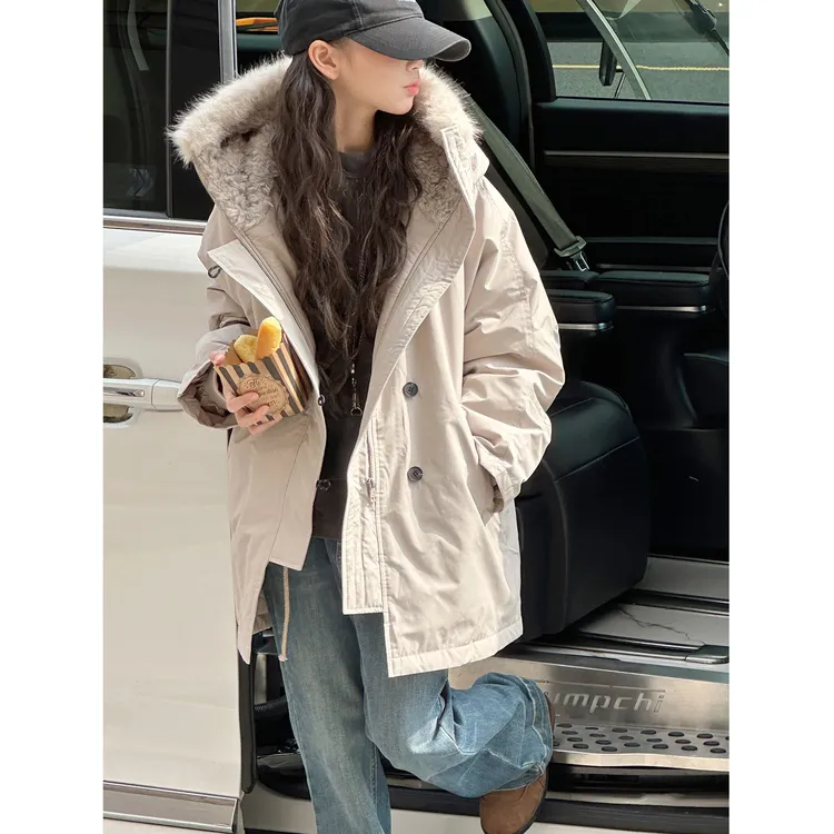 K30028孙小美毛领女童派克服2025秋冬新款儿童中长款夹棉加厚外套