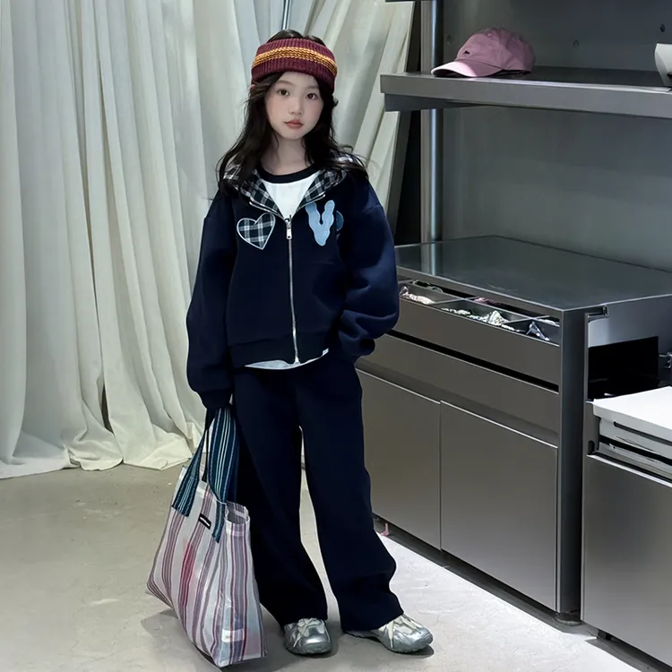 女童春秋运动套装2025新款儿童秋装连帽卫衣外套长裤小女孩两件套