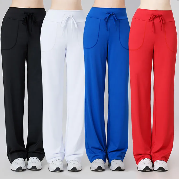 宽松直筒阔腿裤抽绳高腰休闲运动裤垂感长裤舒适户外瑜伽裤大码