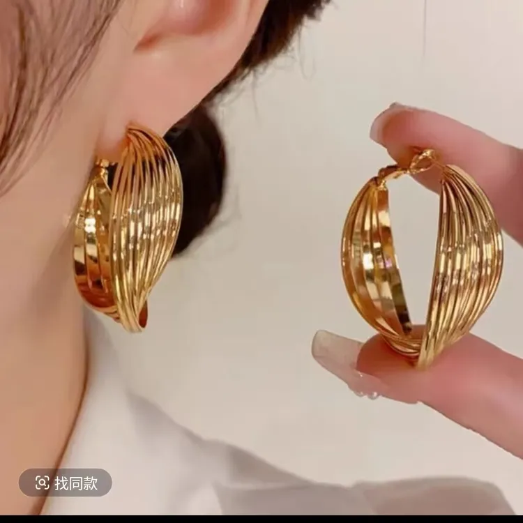 铜合金玻璃耳饰 铜合金耳饰圆圈耳环爆款港风气质高级复古轻奢款