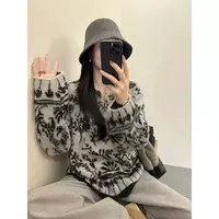 【墨染瓷纹V领毛衣】新中式国风感纹理V领百搭休闲毛衣JS2