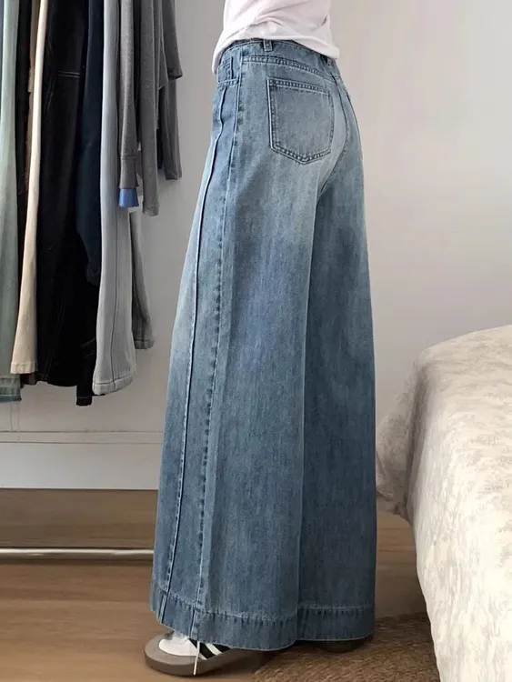 145小个子复古阔腿牛仔裤女春夏宽松垂感显瘦高腰直筒牛仔裤女款