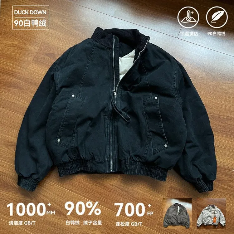 ChicSoso水洗做旧90白鸭绒立领羽绒服冬季户外保暖加厚面包羽绒服