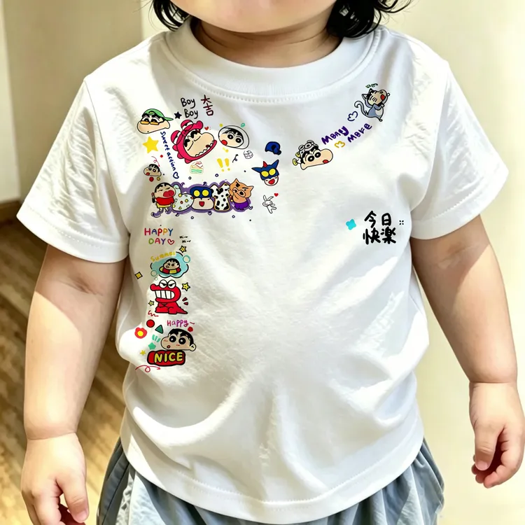 夏季儿童纯棉短袖T恤男童蜡笔小新卡通印花洋气休闲宽松上衣宝宝t