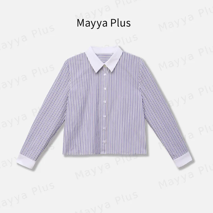 【缪系衬衣】Mayya Plus慵懒风秋季新款条纹女衬衫百搭上衣32536788