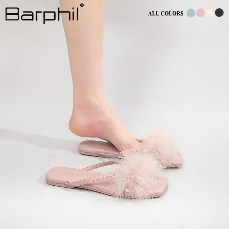 网红时尚休闲百搭夏季外穿舒适女士仙女风Barphil毛毛凉拖鞋女202