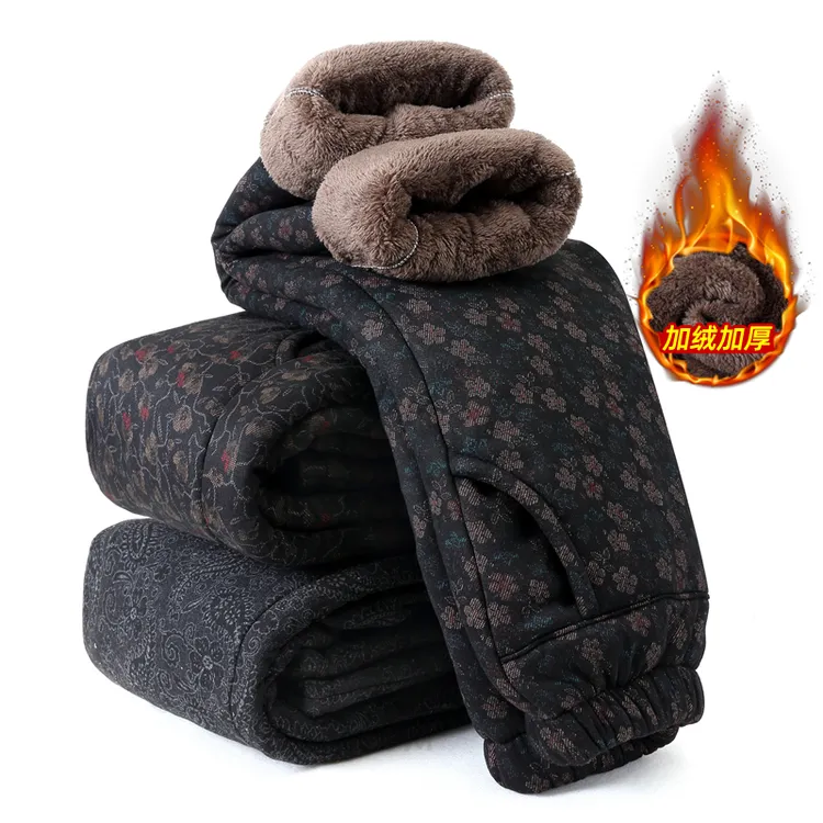 奶奶加绒加厚裤子松紧腰保暖裤外穿妈妈装加绒棉裤老太太冬季长裤