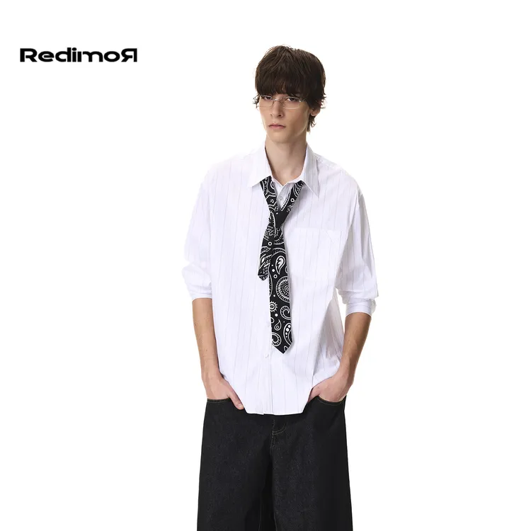 REDIMOR美式腰果花领带高智感条纹衬衫中性风内搭衬衣261RC0644