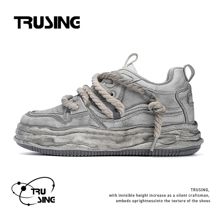 TRUSING初星【秋季新品】潮鞋隐形增高厚底擦色板鞋双鞋带痞帅男鞋