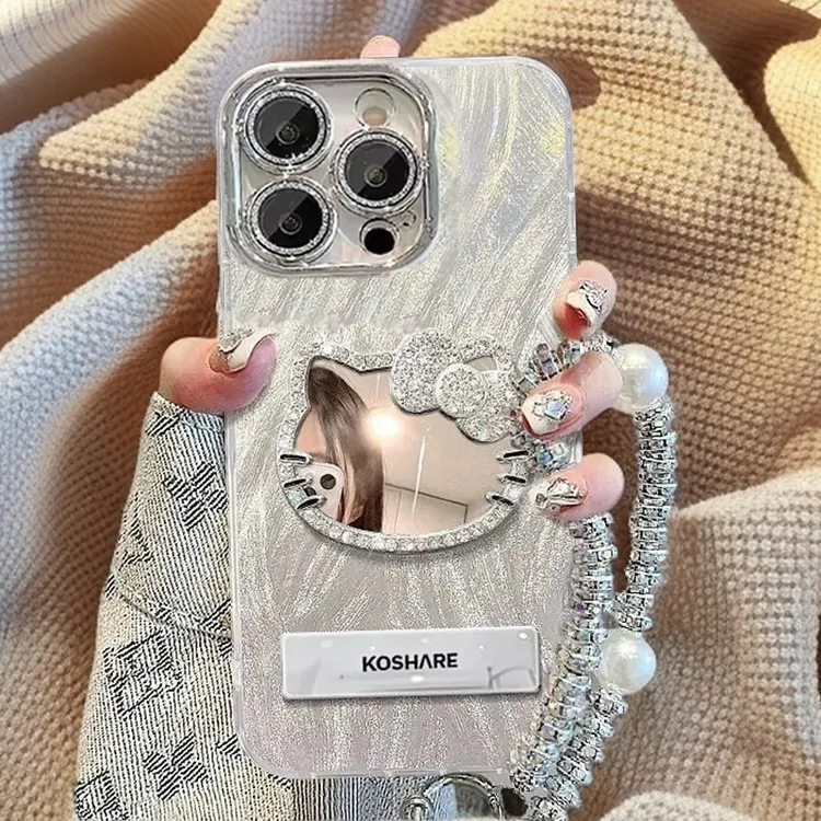 自带镜头膜苹果13手机壳iPhone13Pro镶钻kt猫镜子苹果13ProMax软
