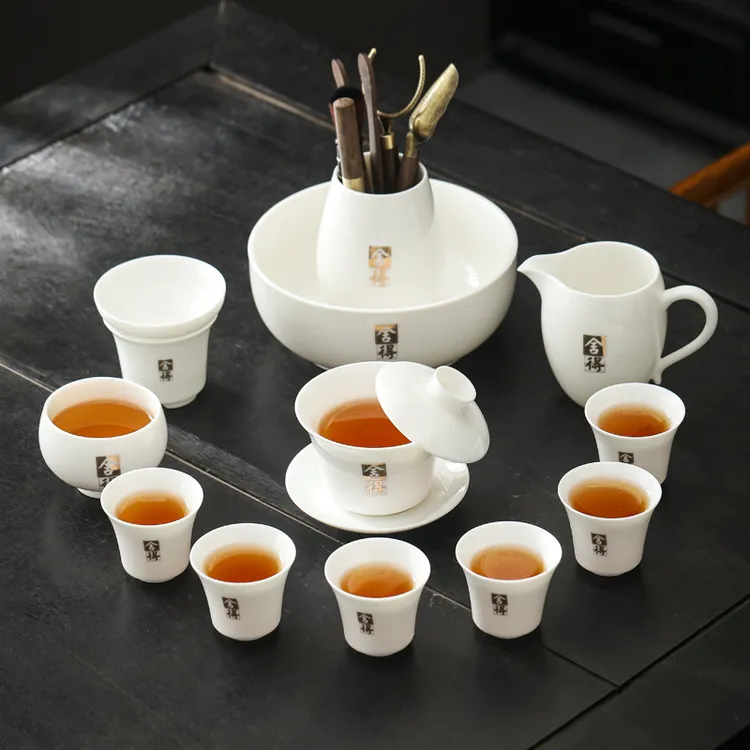 舍得悬停盖碗羊脂玉德化白瓷功夫茶具套装高端全套办公室家用整套