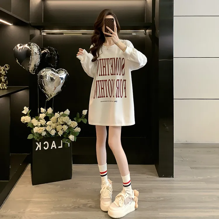 潮牌时尚休闲运动上衣女2025秋新款宽松显瘦慵懒风中长款长袖恤