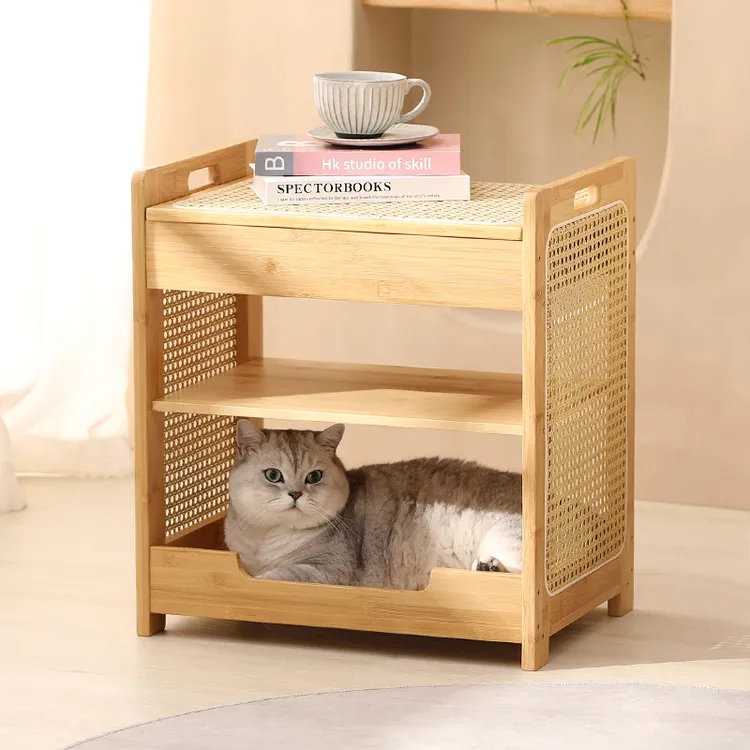 楠竹沙发边几茶几客厅猫窝一体置物架卧室床头柜储物落地收纳架子