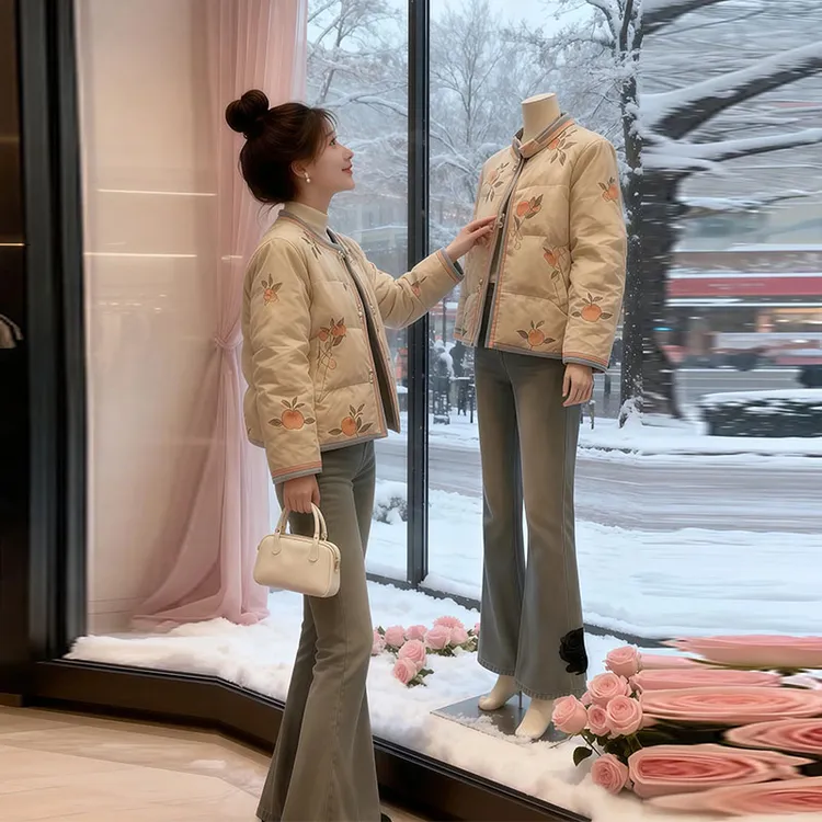 兹伊翰【花容月貌】新中式时尚印花棉服女2025冬季新款加厚保暖棉衣