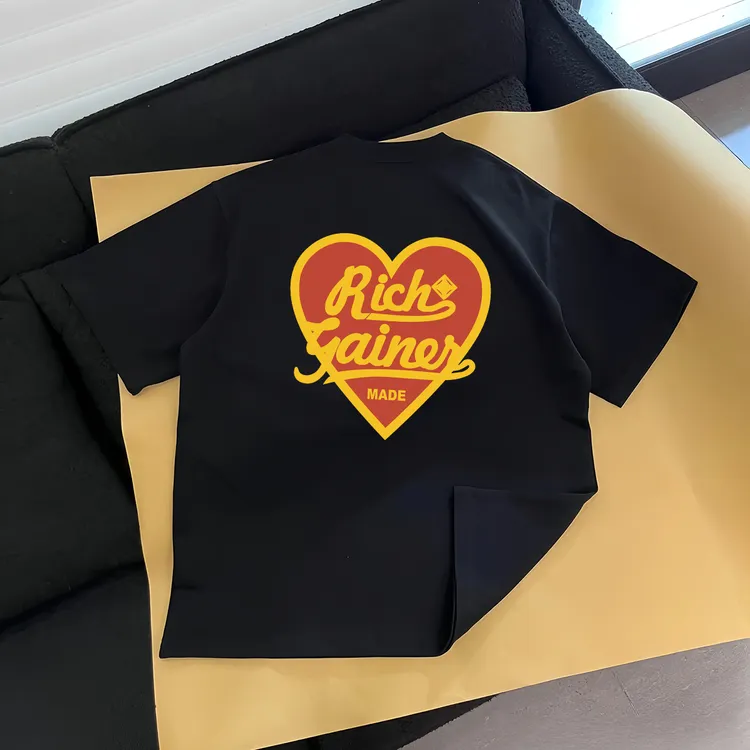 260g重磅纯棉美式复古潮牌圆领短袖t恤男宽松爱心印花ins男女半袖