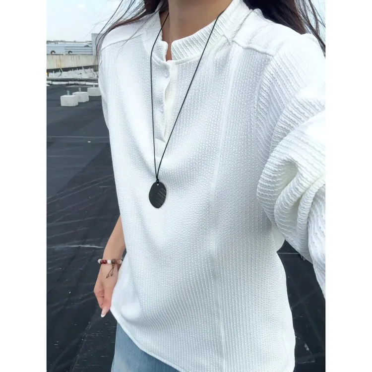 肌理感亨利领卫衣男春秋长袖上衣cleanfit休闲百搭打底衫宽松纯色