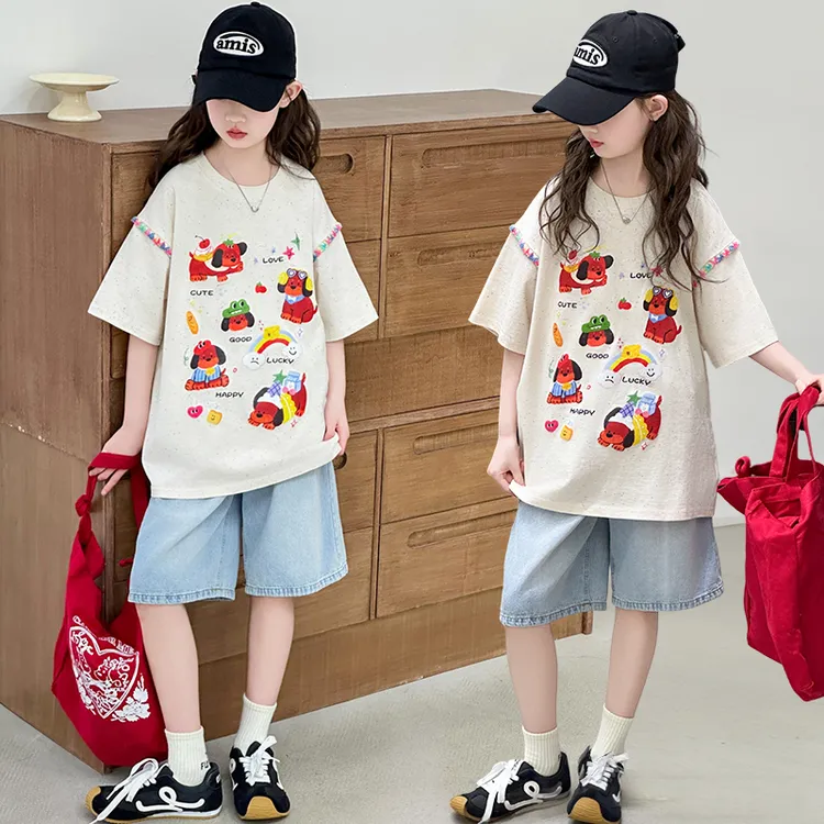 女童夏装套装2025新款中大童夏季洋气儿童潮款女孩短袖短裤两件套