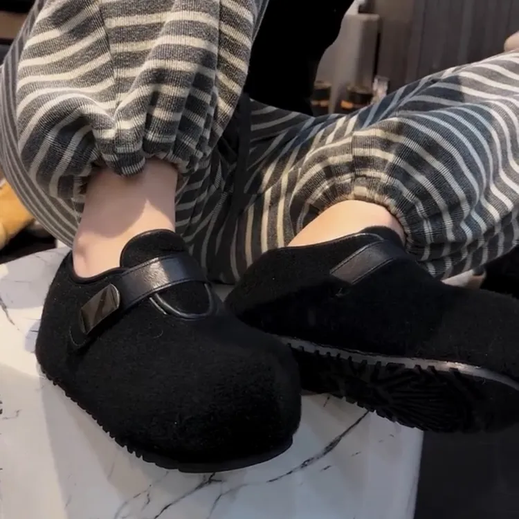 厚底复古内增高两穿勃肯鞋女2025新款秋冬毛呢懒人一脚蹬加绒棉鞋