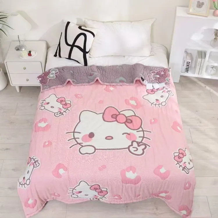 【粉色猫咪】150*200cm亲肤可爱卡通柔软纱布春夏泡芙被XH