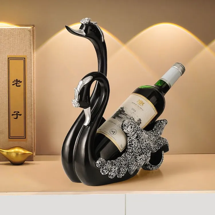 欧式黑天鹅情侣酒架装饰摆件玄关客厅酒柜办公室家居进门鞋柜摆件