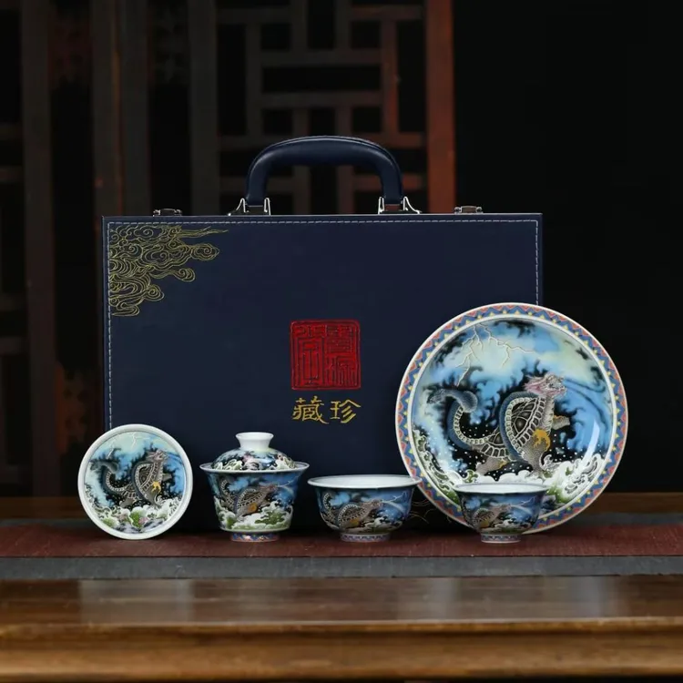 景德镇高温釉下彩玄武吉祥高端茶具礼盒装五件套精工重工送人自由