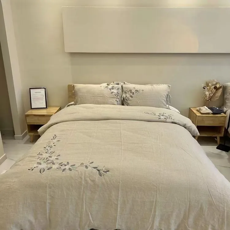 [夏日令]100%汉麻雨露麻对角重工刺绣被套三件套