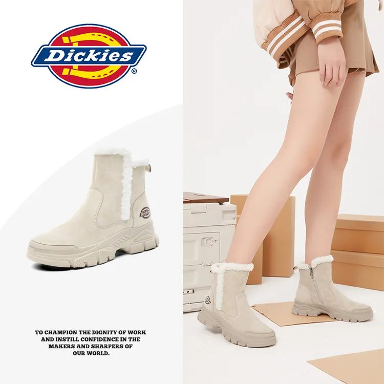 Dickies女鞋2025秋冬新款时尚百搭加绒马丁靴保暖舒适加厚雪地靴
