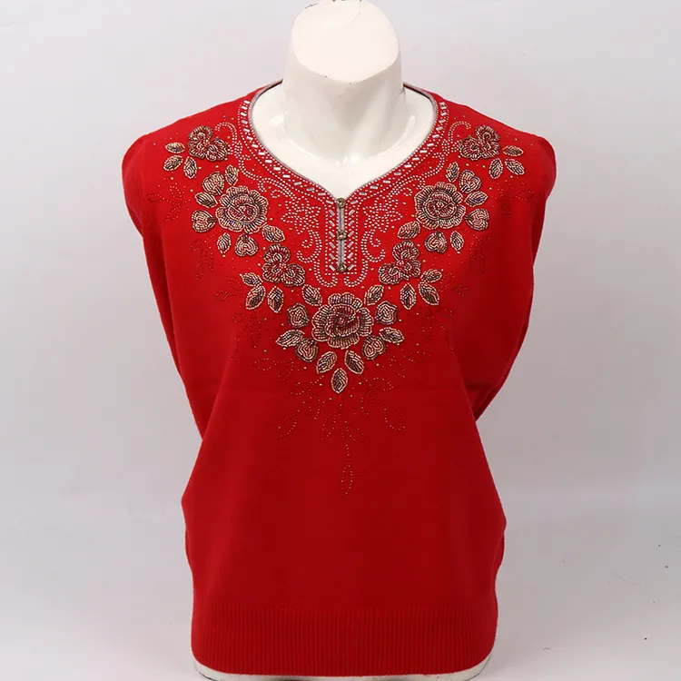 妈妈秋冬装绣花套头毛衣V领中老年女装羊毛衫加肥加大码宽松绣花