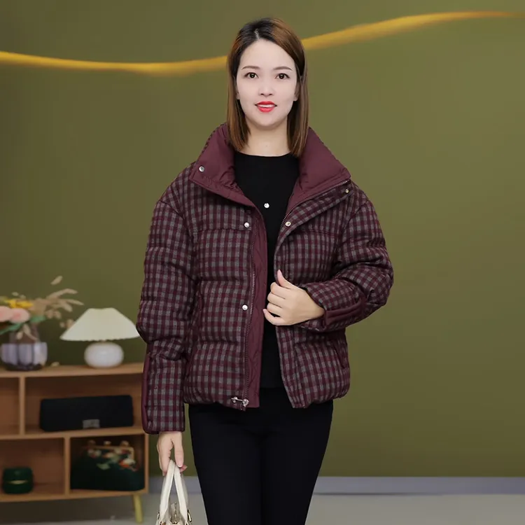 D036冬季上新加厚短款休闲保暖棉衣外套减龄时尚中年大码棉服